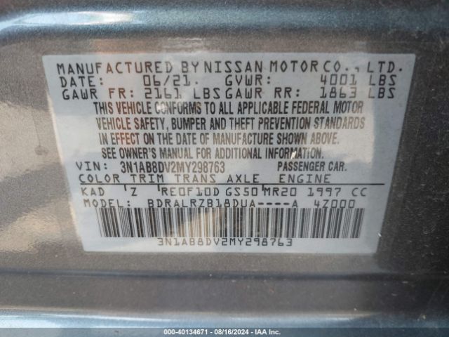 Photo 8 VIN: 3N1AB8DV2MY298763 - NISSAN SENTRA 