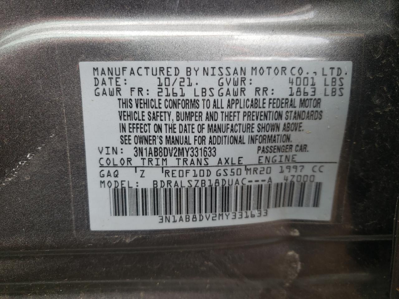 Photo 12 VIN: 3N1AB8DV2MY331633 - NISSAN SENTRA 