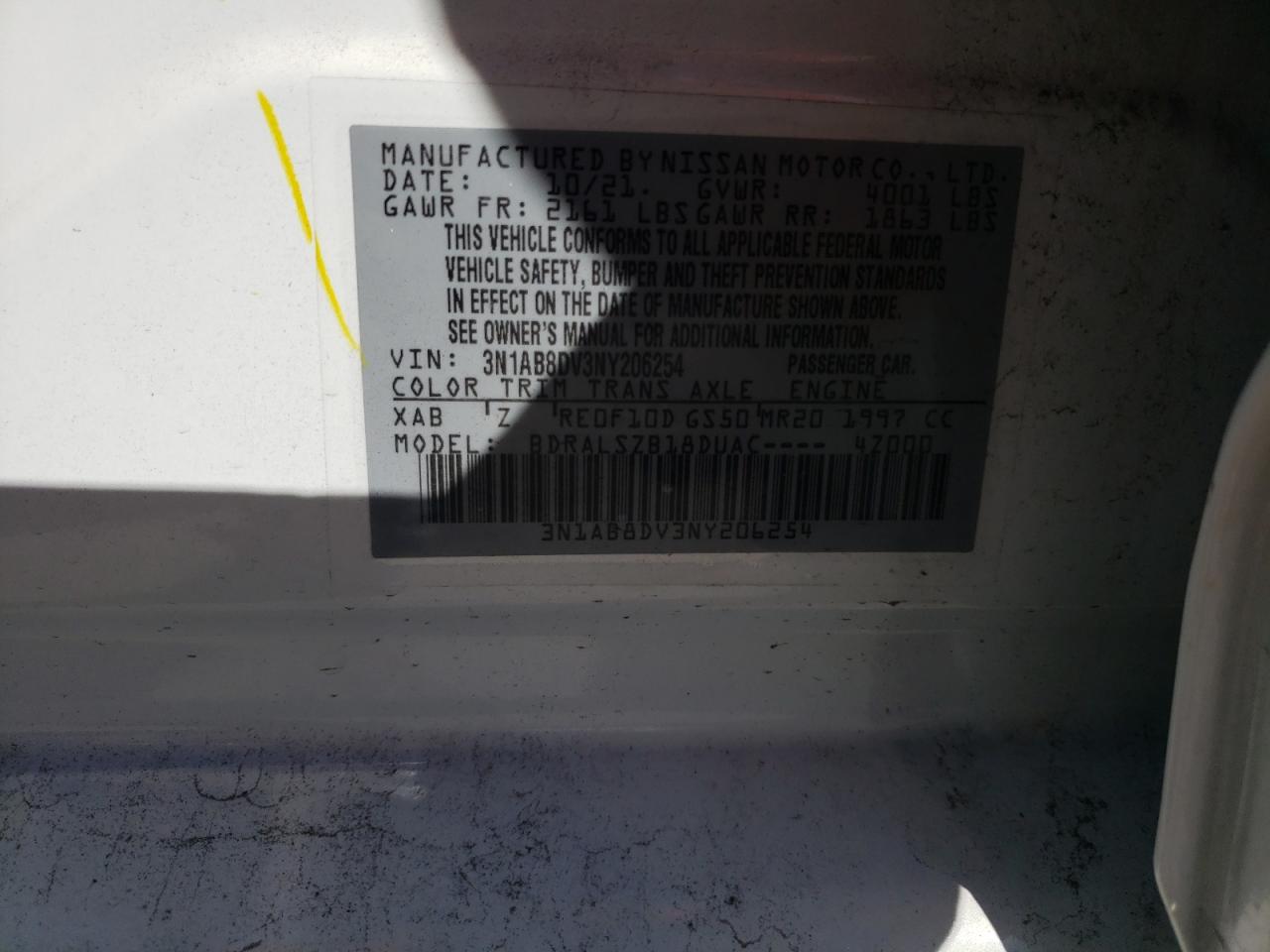 Photo 11 VIN: 3N1AB8DV3NY206254 - NISSAN SENTRA 