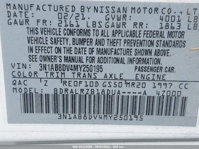 Photo 8 VIN: 3N1AB8DV4MY250195 - NISSAN SENTRA 