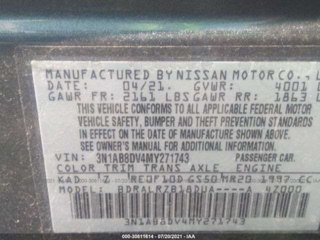 Photo 8 VIN: 3N1AB8DV4MY271743 - NISSAN SENTRA 