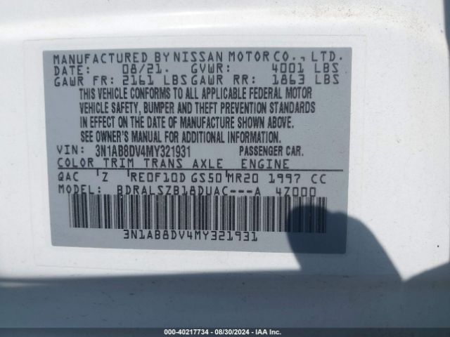 Photo 8 VIN: 3N1AB8DV4MY321931 - NISSAN SENTRA 