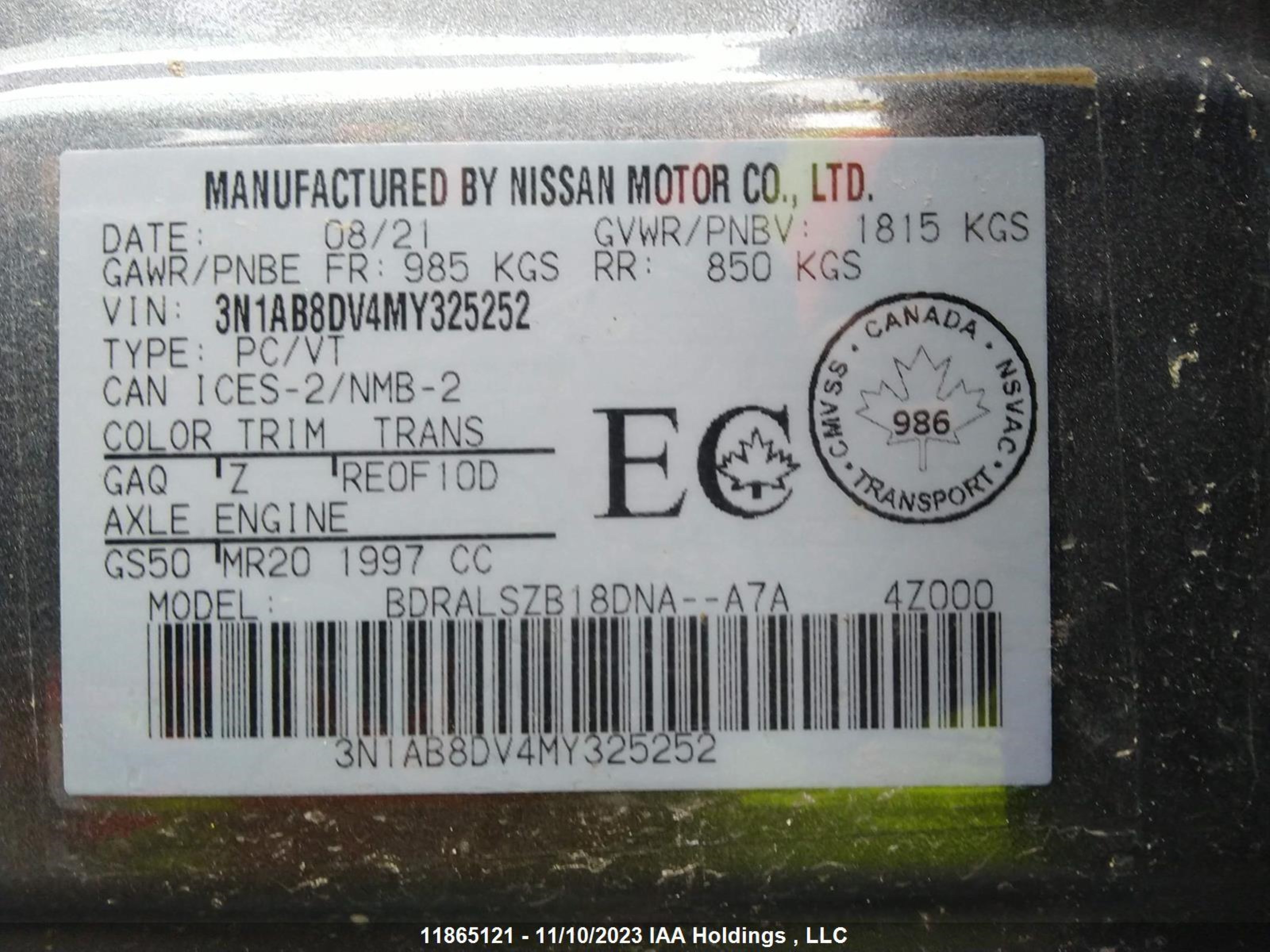 Photo 7 VIN: 3N1AB8DV4MY325252 - NISSAN SENTRA 