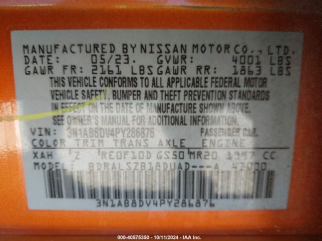 Photo 8 VIN: 3N1AB8DV4PY286876 - NISSAN SENTRA 