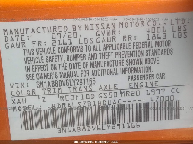 Photo 8 VIN: 3N1AB8DV6LY291166 - NISSAN SENTRA 