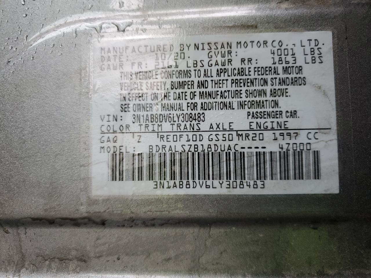 Photo 11 VIN: 3N1AB8DV6LY308483 - NISSAN SENTRA 