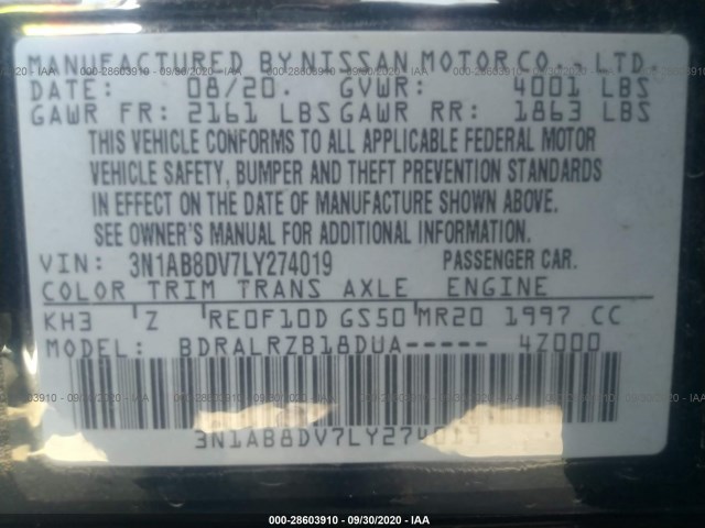 Photo 8 VIN: 3N1AB8DV7LY274019 - NISSAN SENTRA 