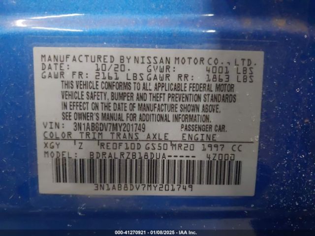 Photo 8 VIN: 3N1AB8DV7MY201749 - NISSAN SENTRA 