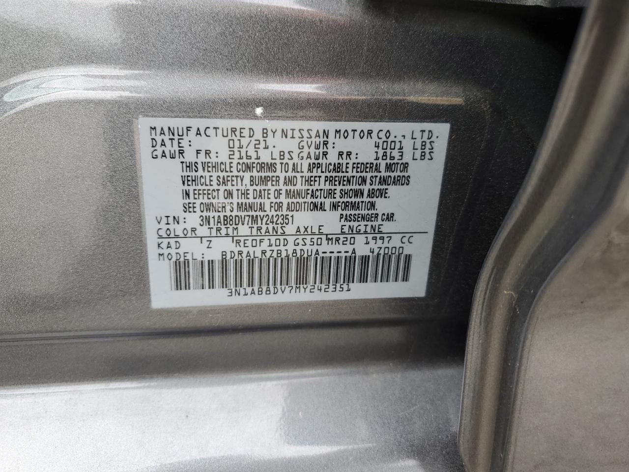 Photo 11 VIN: 3N1AB8DV7MY242351 - NISSAN SENTRA 