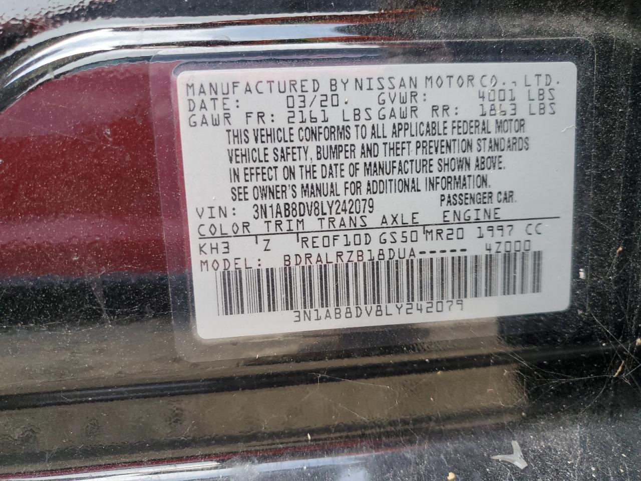 Photo 12 VIN: 3N1AB8DV8LY242079 - NISSAN SENTRA 