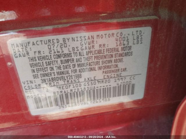 Photo 8 VIN: 3N1AB8DV8LY261988 - NISSAN SENTRA 