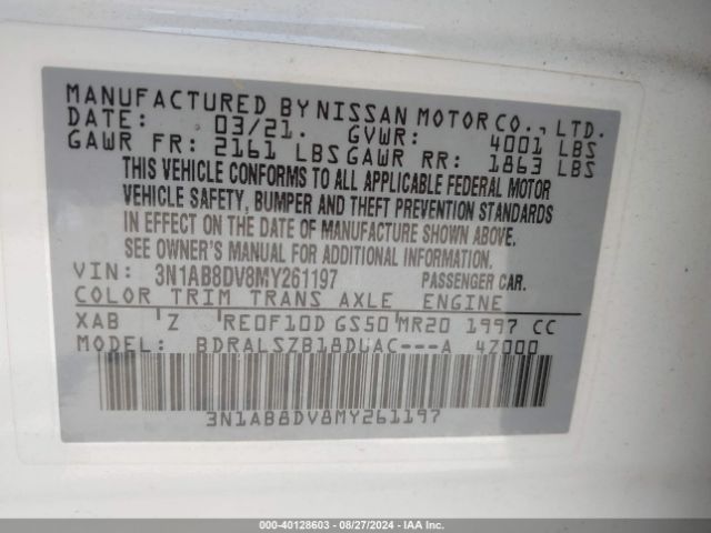 Photo 8 VIN: 3N1AB8DV8MY261197 - NISSAN SENTRA 