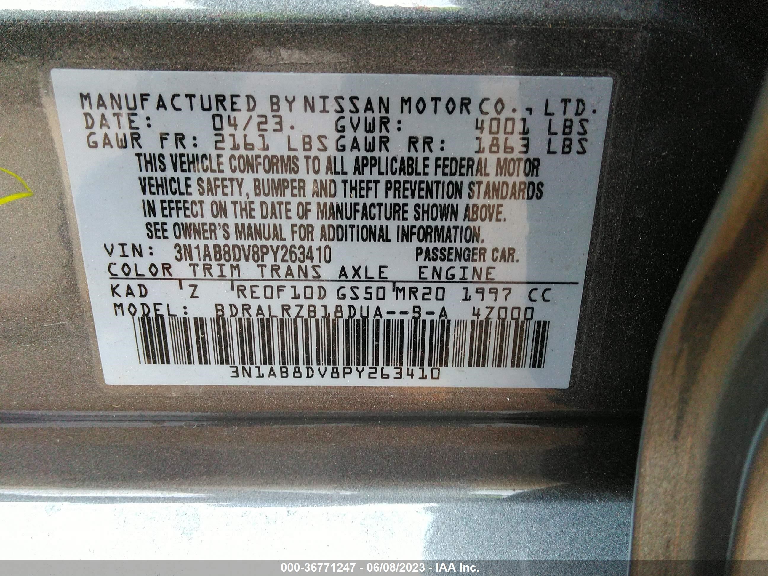 Photo 8 VIN: 3N1AB8DV8PY263410 - NISSAN SENTRA 