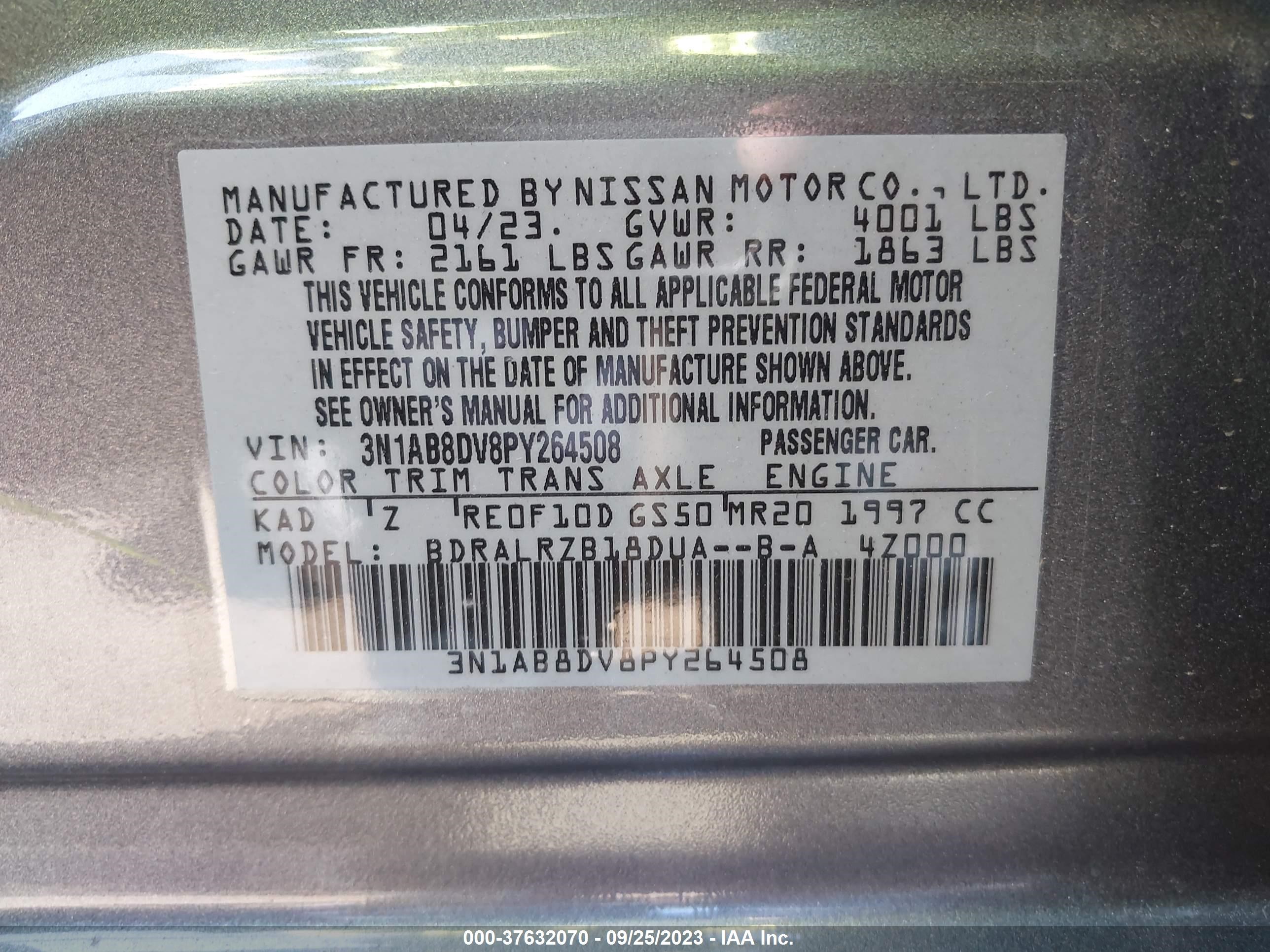 Photo 8 VIN: 3N1AB8DV8PY264508 - NISSAN SENTRA 