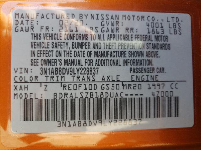 Photo 9 VIN: 3N1AB8DV9LY228837 - NISSAN SENTRA SR 