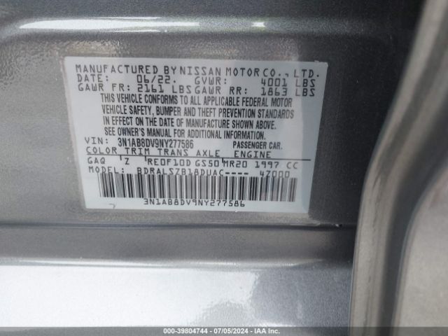 Photo 8 VIN: 3N1AB8DV9NY277586 - NISSAN SENTRA 