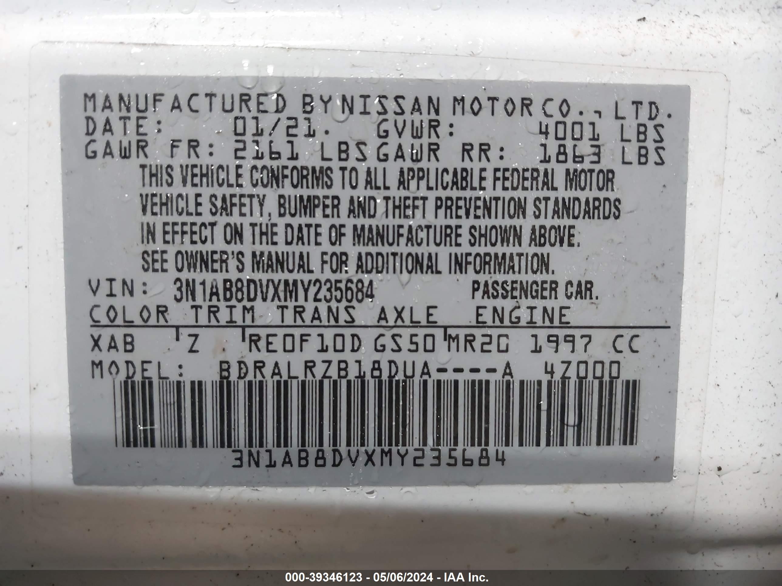 Photo 8 VIN: 3N1AB8DVXMY235684 - NISSAN SENTRA 