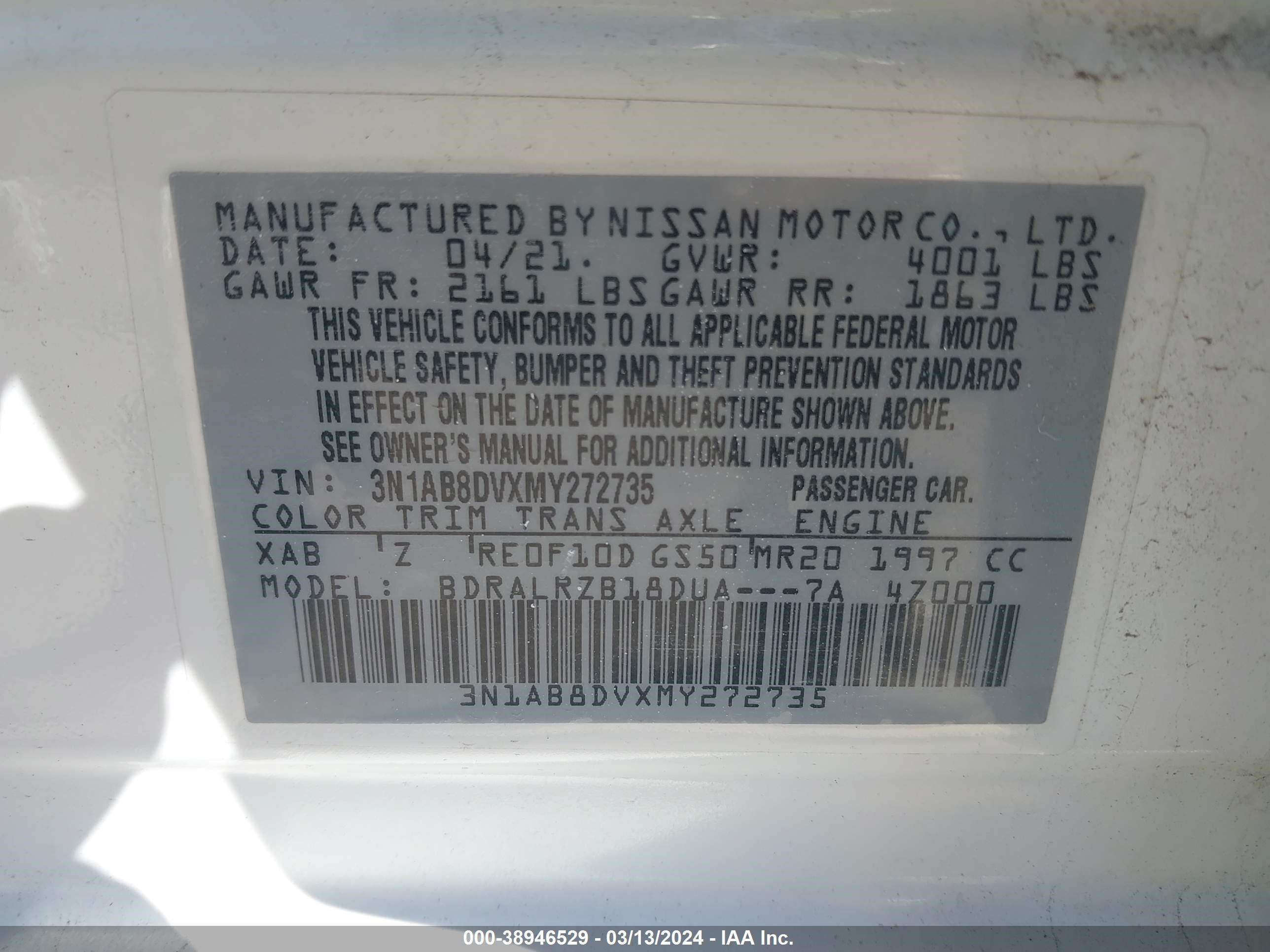 Photo 8 VIN: 3N1AB8DVXMY272735 - NISSAN SENTRA 