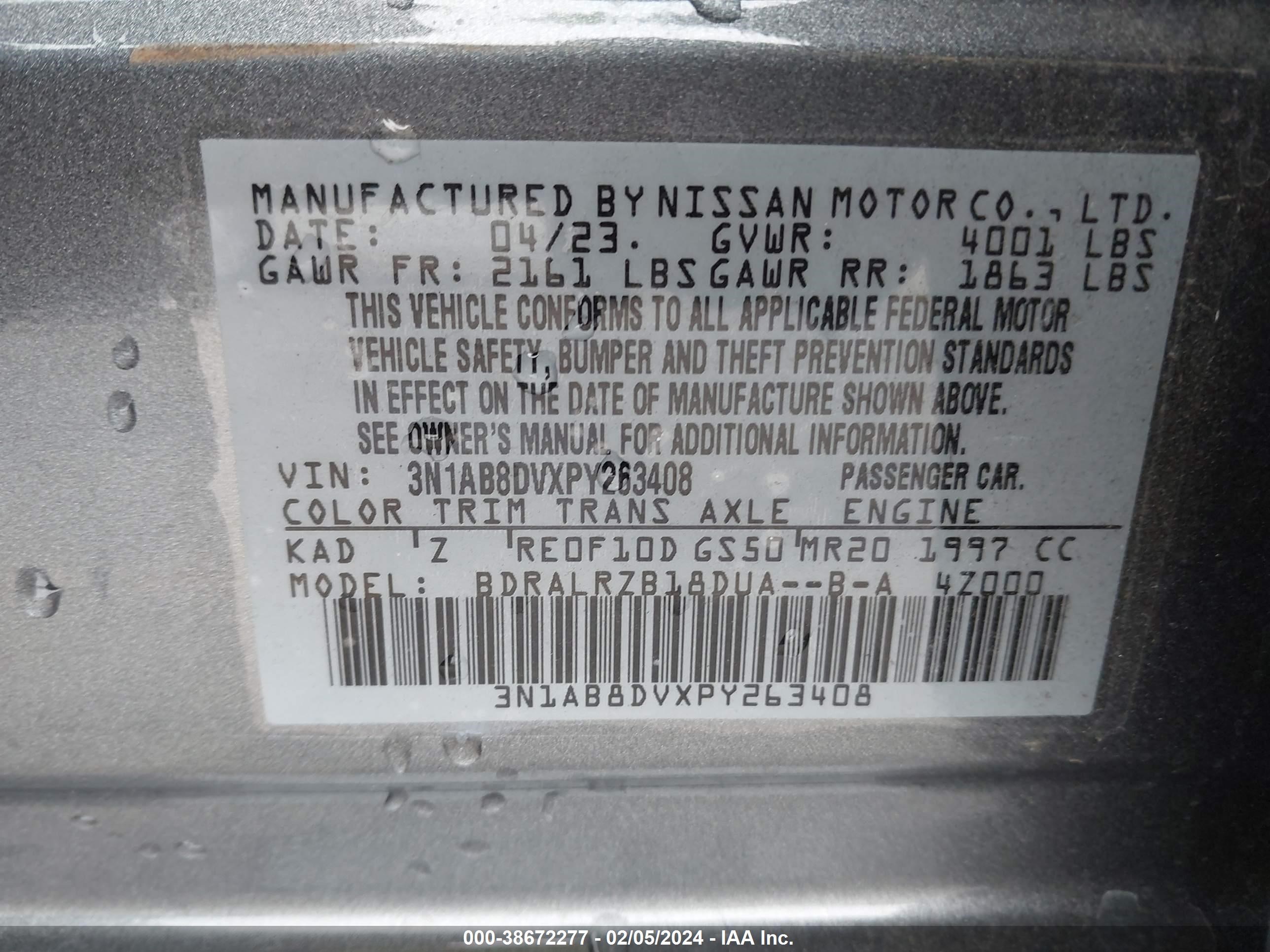 Photo 8 VIN: 3N1AB8DVXPY263408 - NISSAN SENTRA 