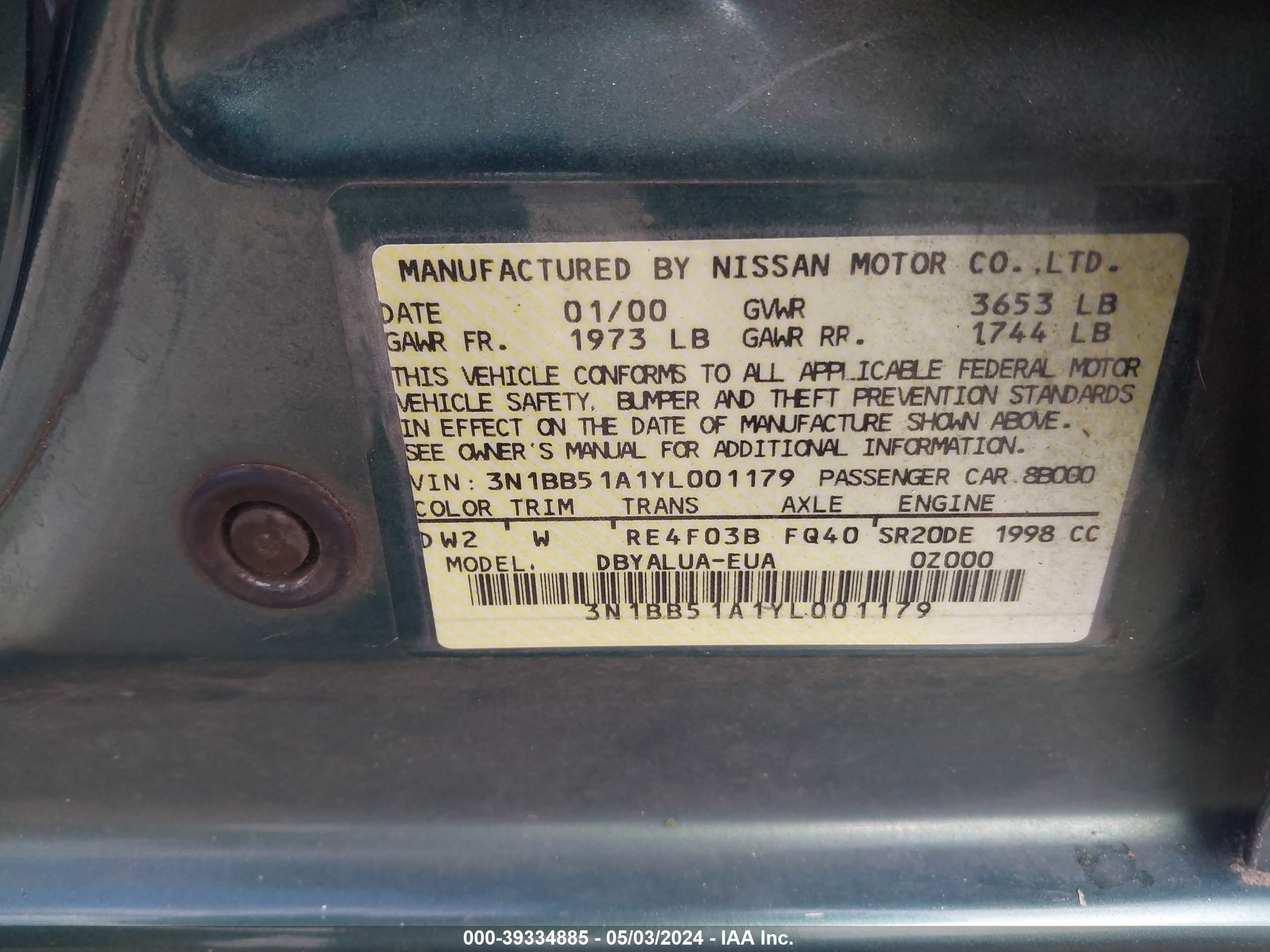 Photo 8 VIN: 3N1BB51A1YL001179 - NISSAN SENTRA 