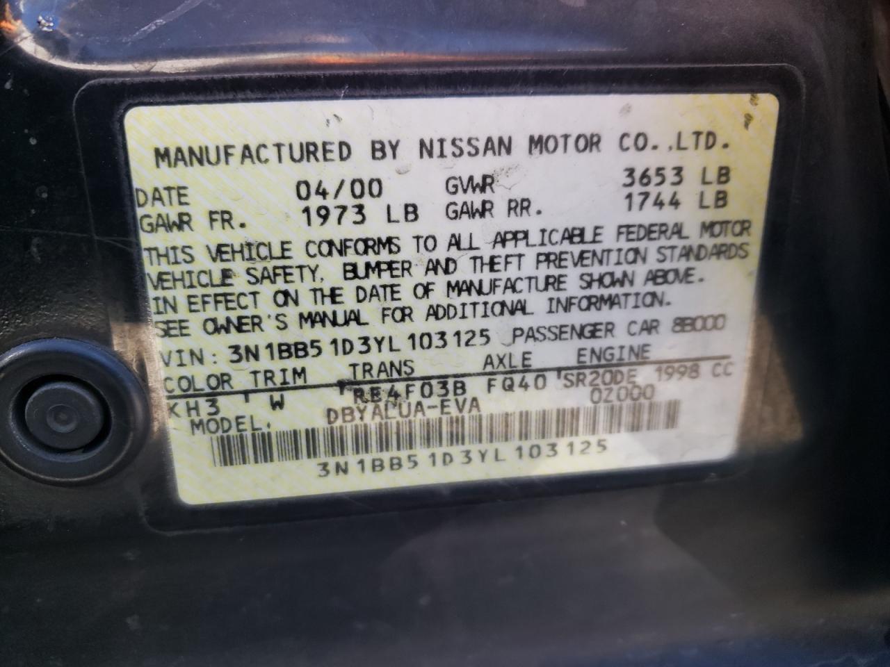 Photo 11 VIN: 3N1BB51D3YL103125 - NISSAN SENTRA 