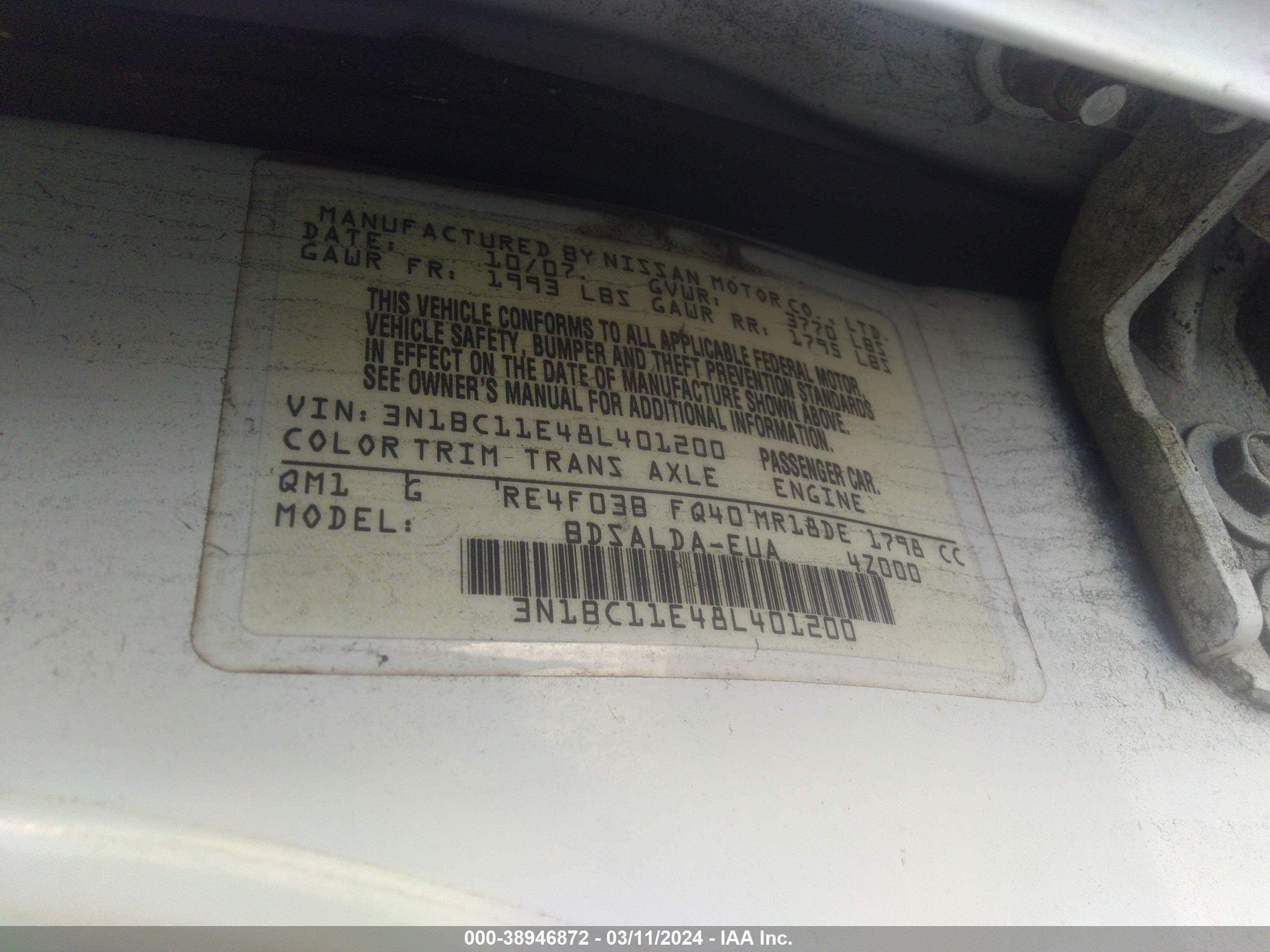 Photo 8 VIN: 3N1BC11E48L401200 - NISSAN VERSA 