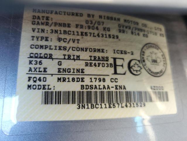 Photo 11 VIN: 3N1BC11E57L431529 - NISSAN VERSA 