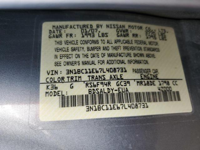 Photo 12 VIN: 3N1BC11E67L408731 - NISSAN VERSA 