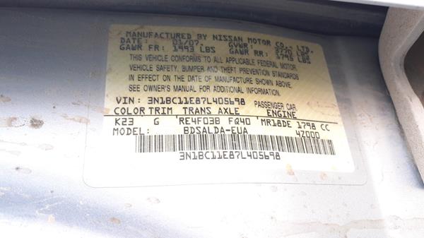 Photo 2 VIN: 3N1BC11E87L405698 - NISSAN TIIDA 