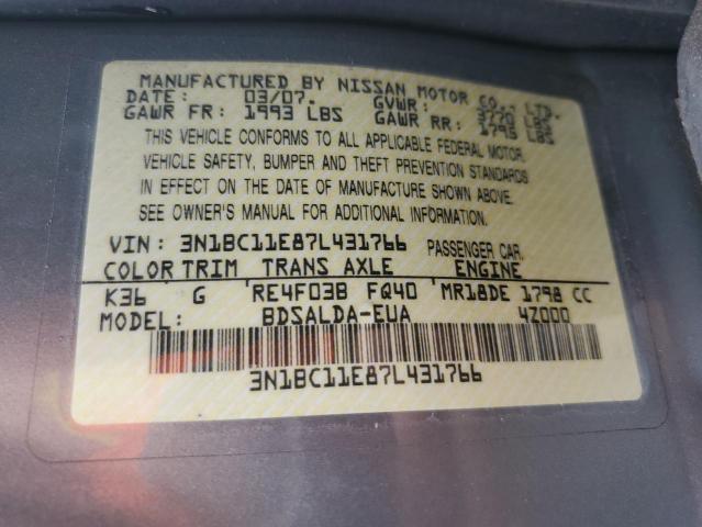 Photo 12 VIN: 3N1BC11E87L431766 - NISSAN VERSA S 