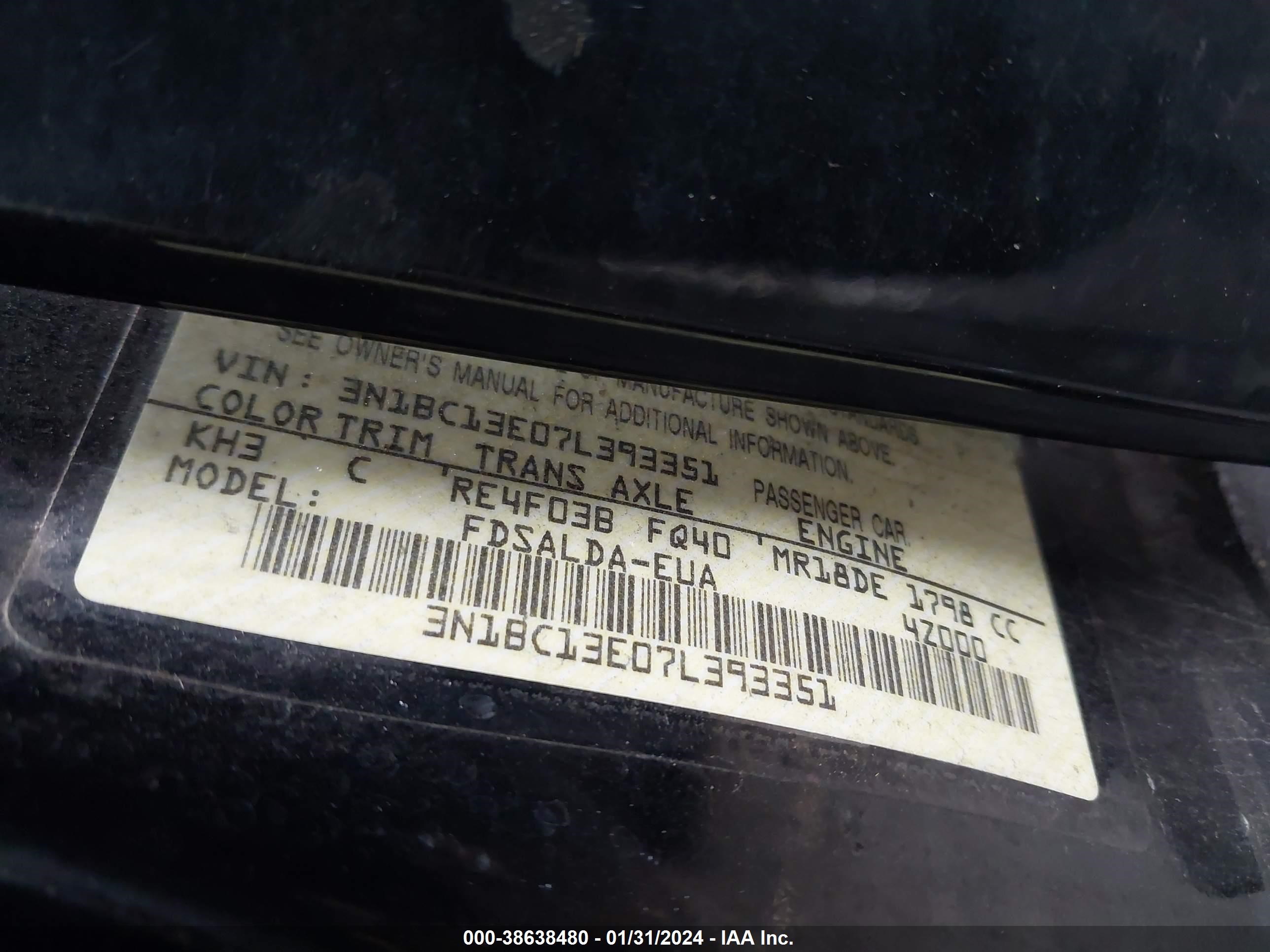 Photo 8 VIN: 3N1BC13E07L393351 - NISSAN VERSA 