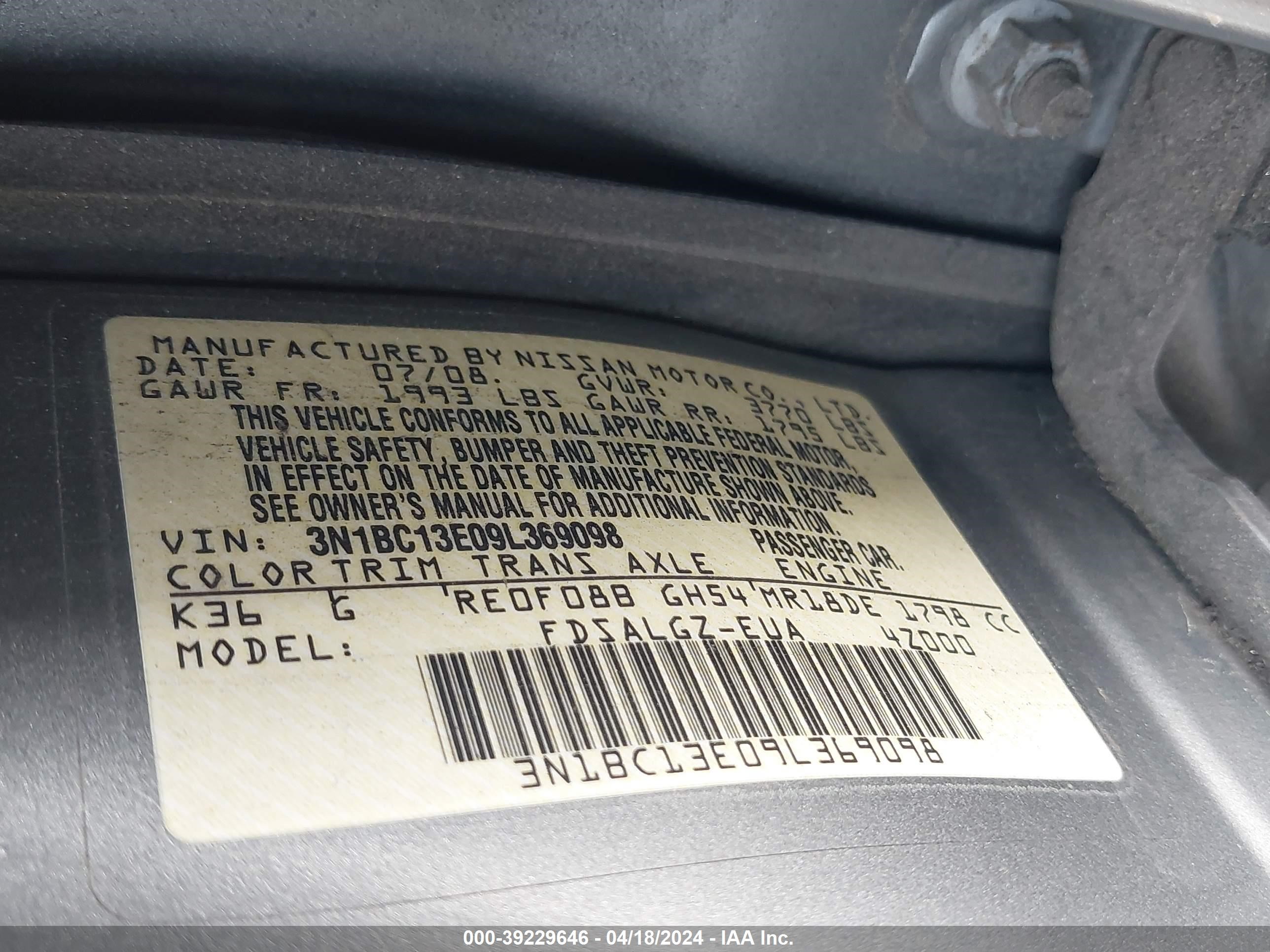 Photo 8 VIN: 3N1BC13E09L369098 - NISSAN VERSA 