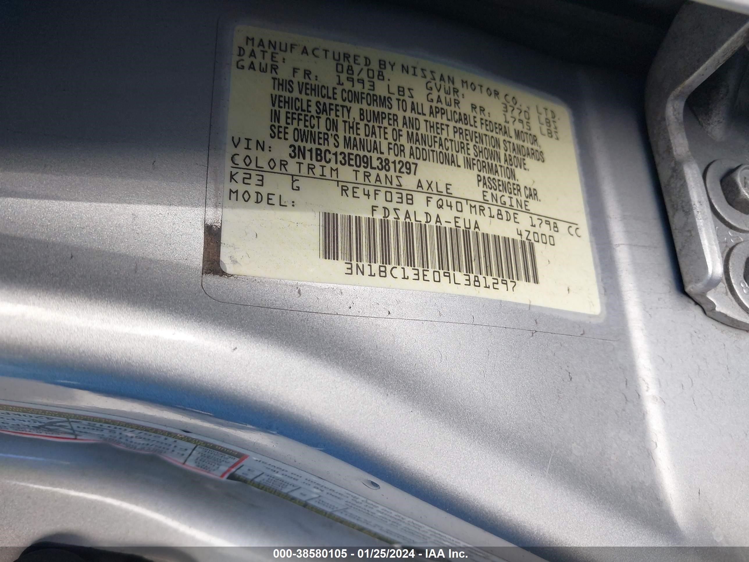 Photo 8 VIN: 3N1BC13E09L381297 - NISSAN VERSA 