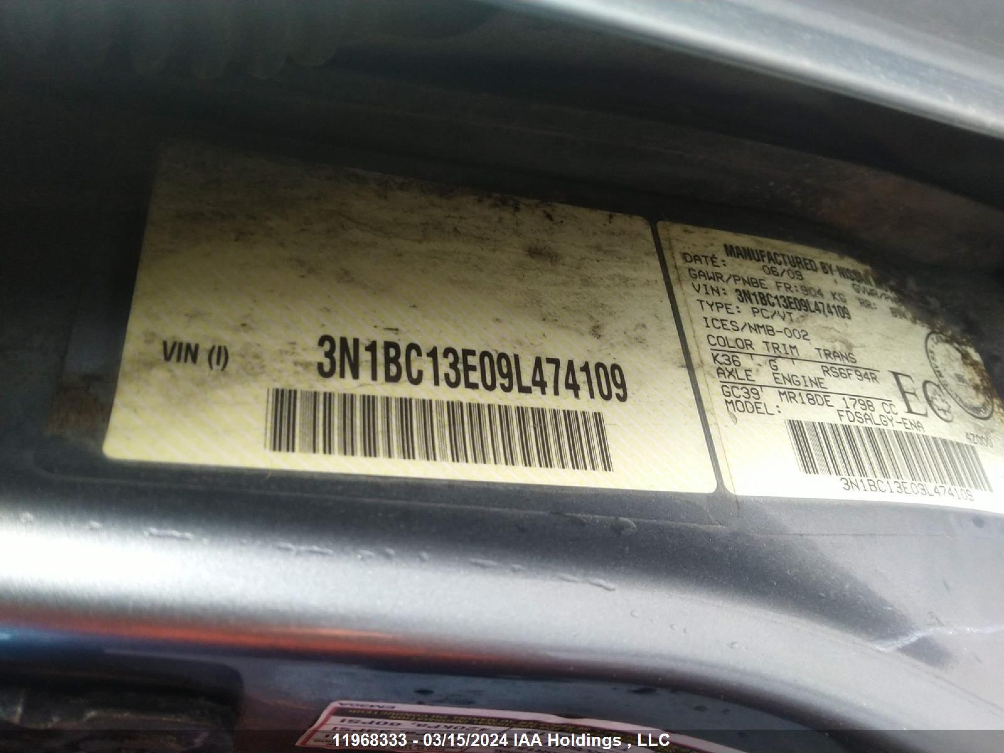 Photo 8 VIN: 3N1BC13E09L474109 - NISSAN VERSA 