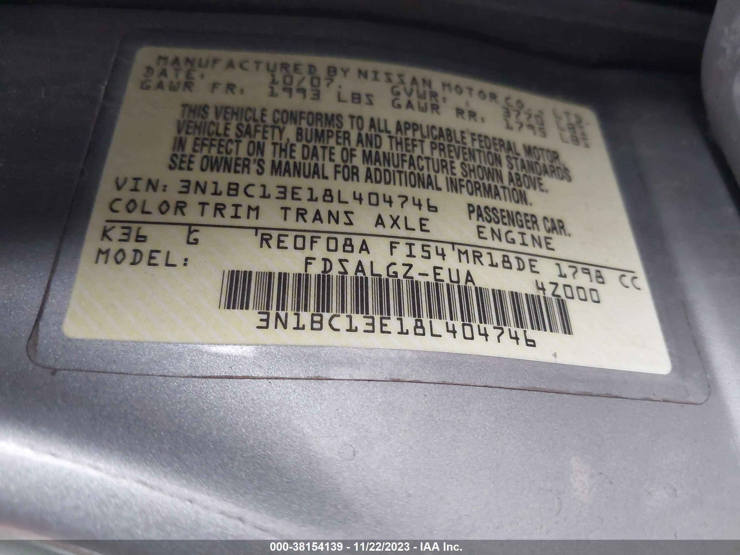 Photo 8 VIN: 3N1BC13E18L404746 - NISSAN VERSA 