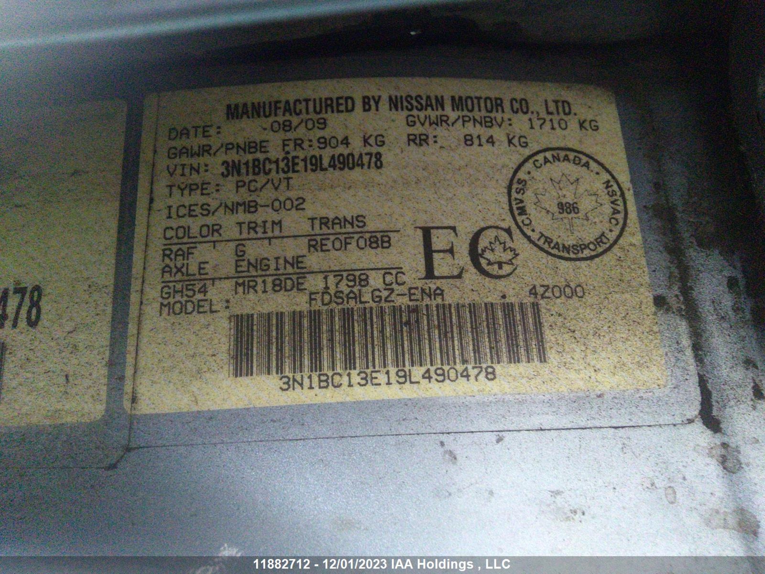 Photo 8 VIN: 3N1BC13E19L490478 - NISSAN VERSA 