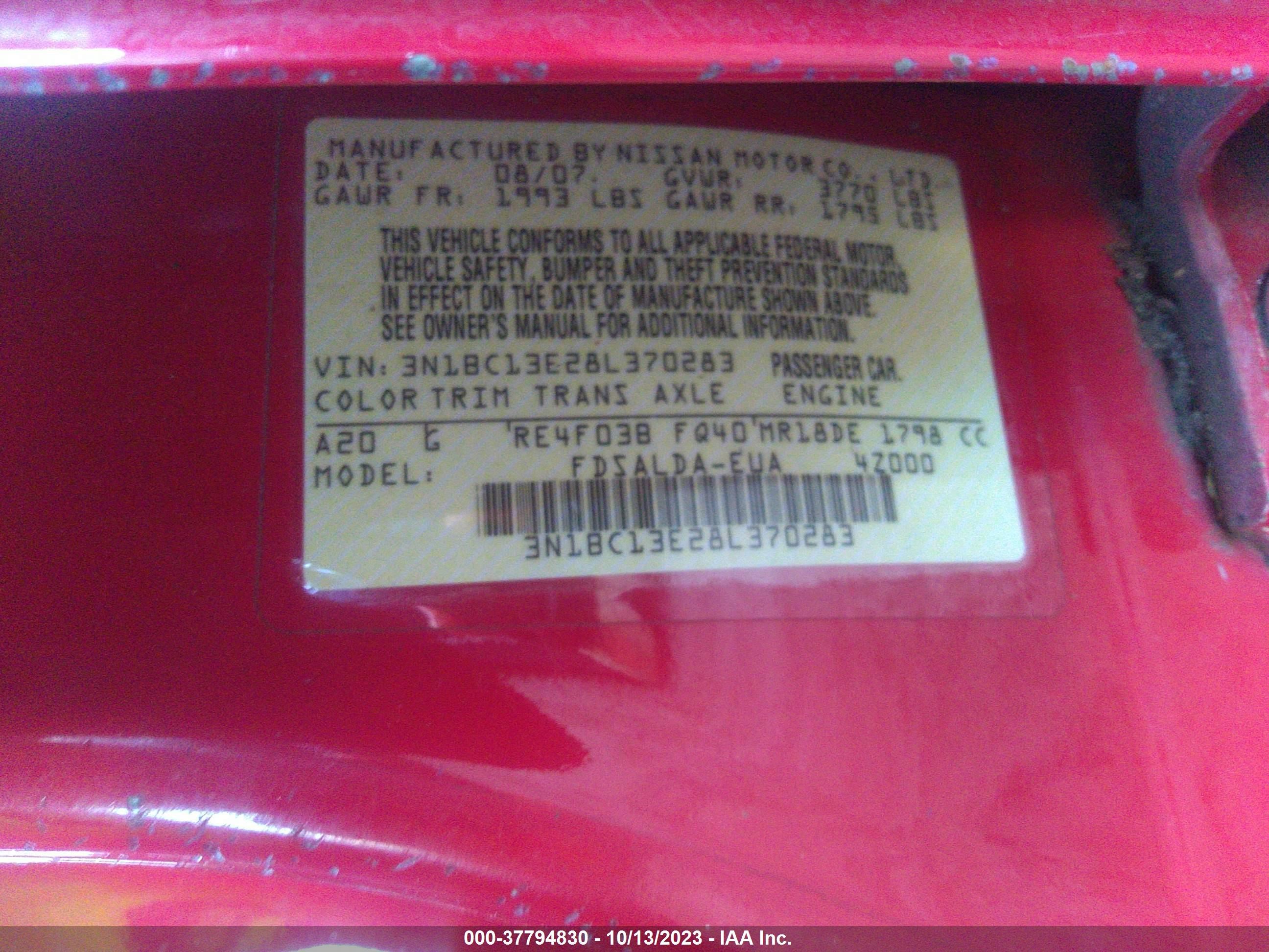 Photo 8 VIN: 3N1BC13E28L370283 - NISSAN VERSA 