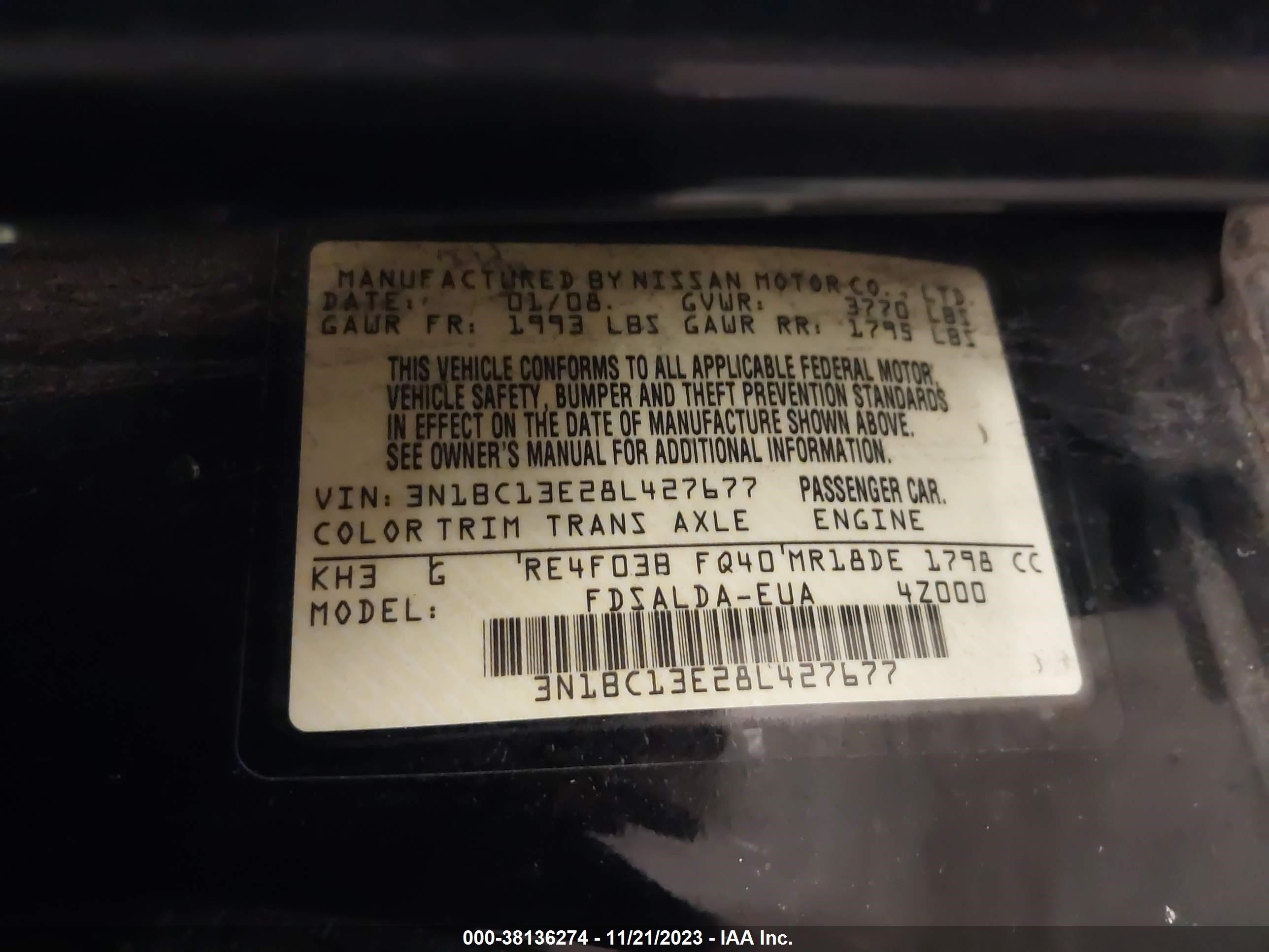 Photo 8 VIN: 3N1BC13E28L427677 - NISSAN VERSA 