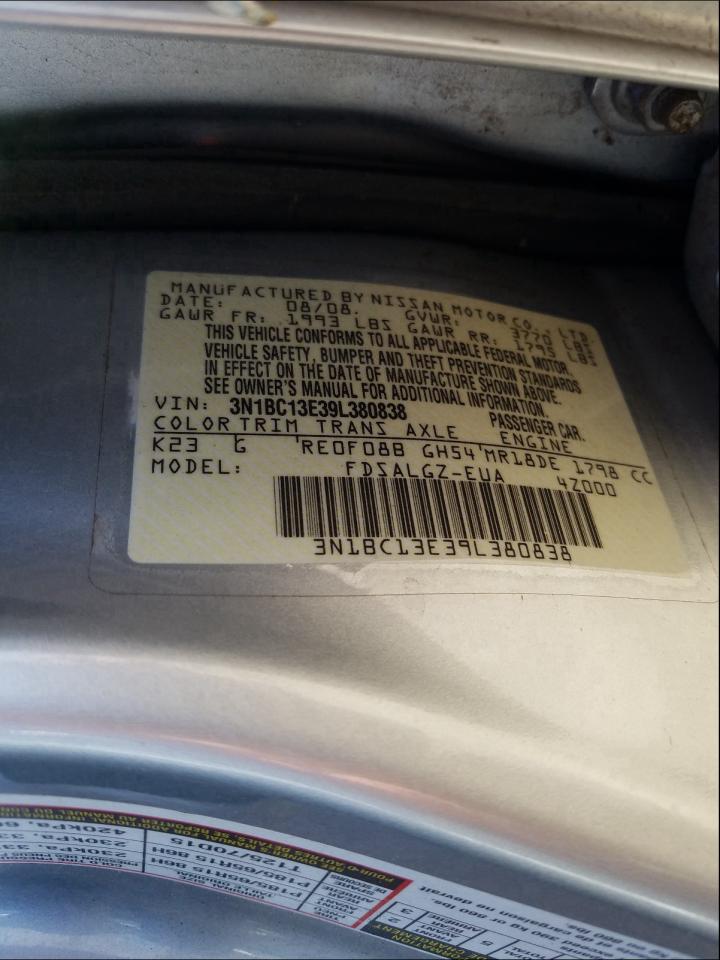 Photo 9 VIN: 3N1BC13E39L380838 - NISSAN VERSA S 