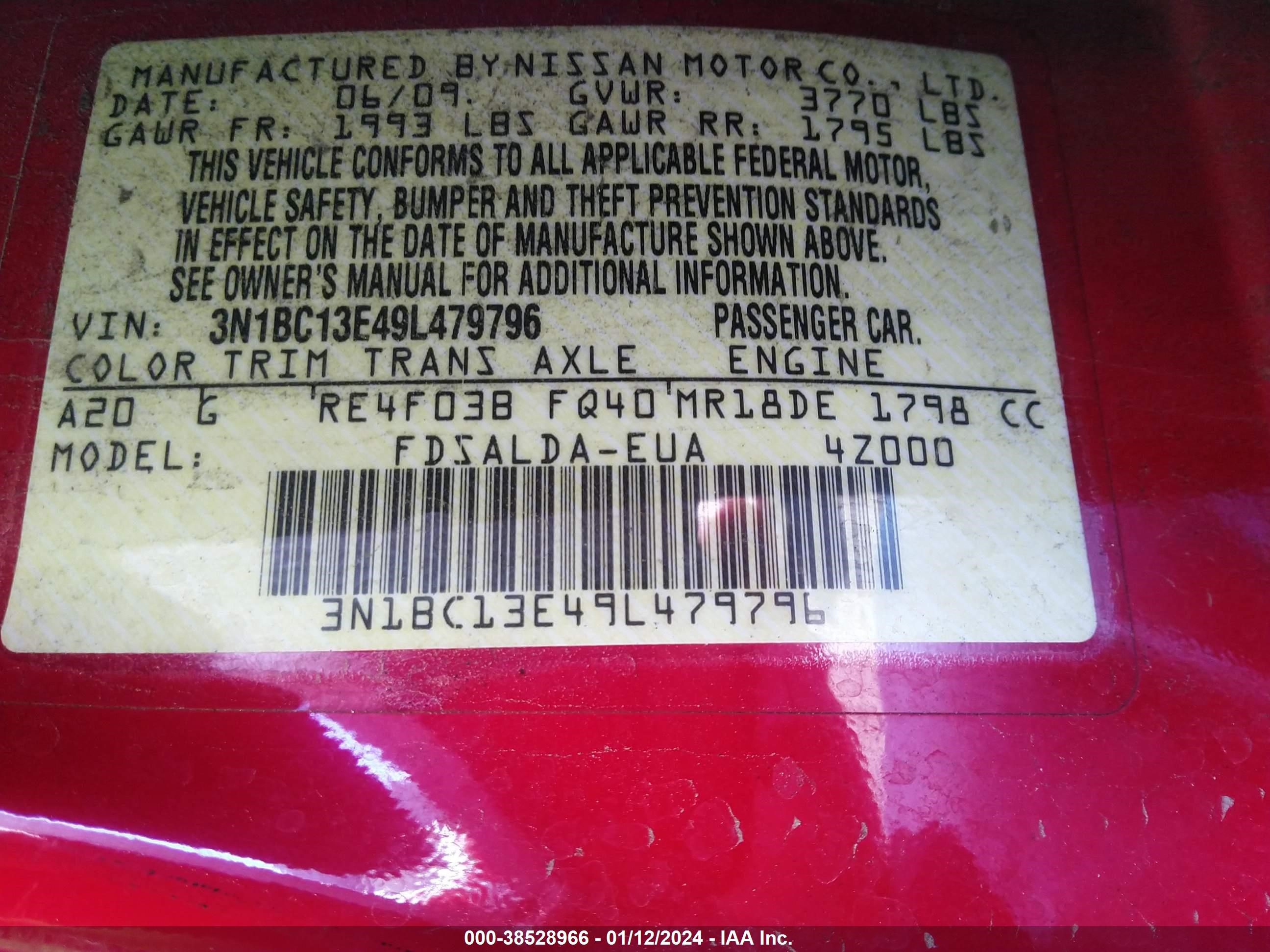 Photo 9 VIN: 3N1BC13E49L479796 - NISSAN VERSA 