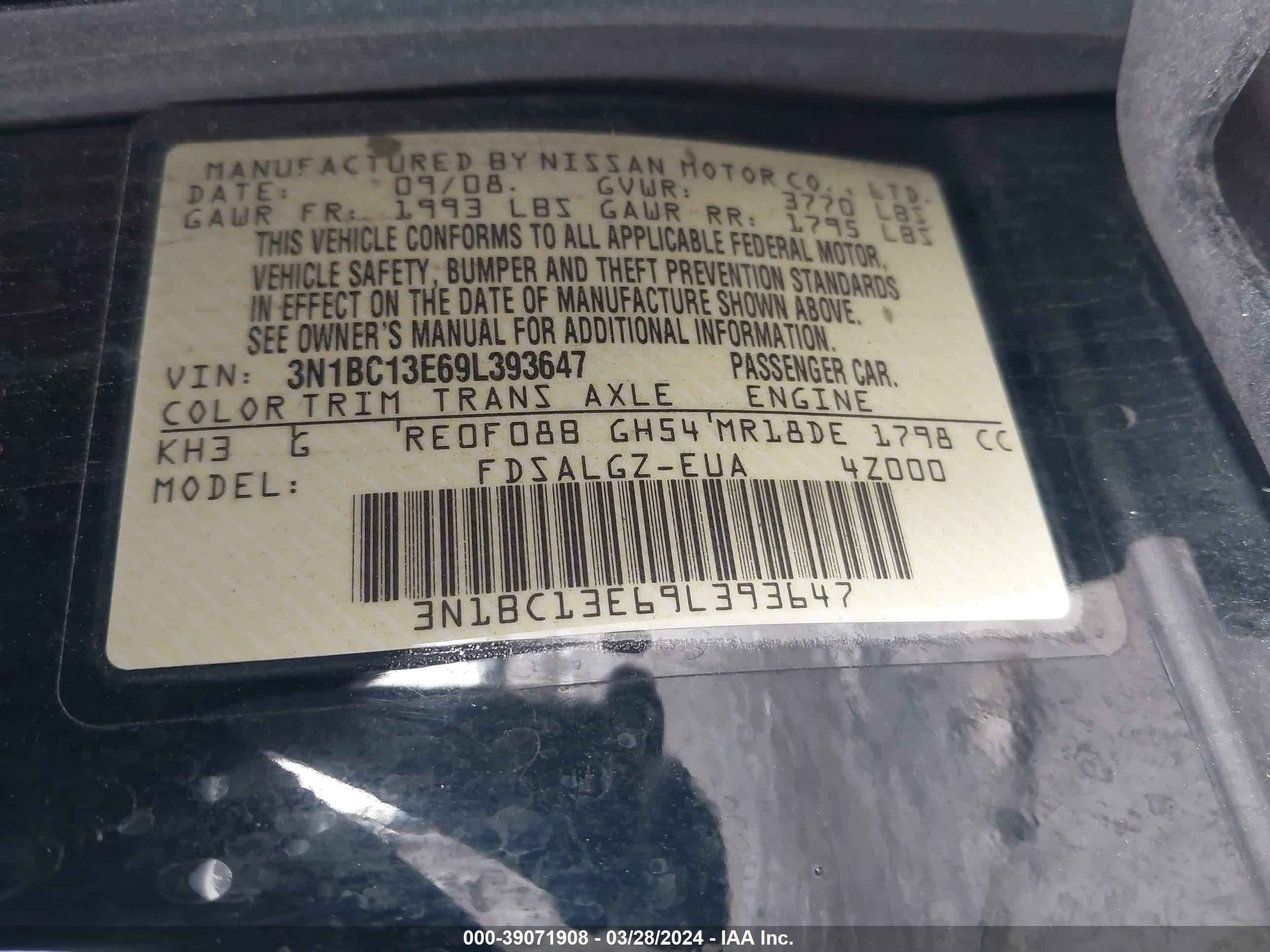 Photo 8 VIN: 3N1BC13E69L393647 - NISSAN VERSA 