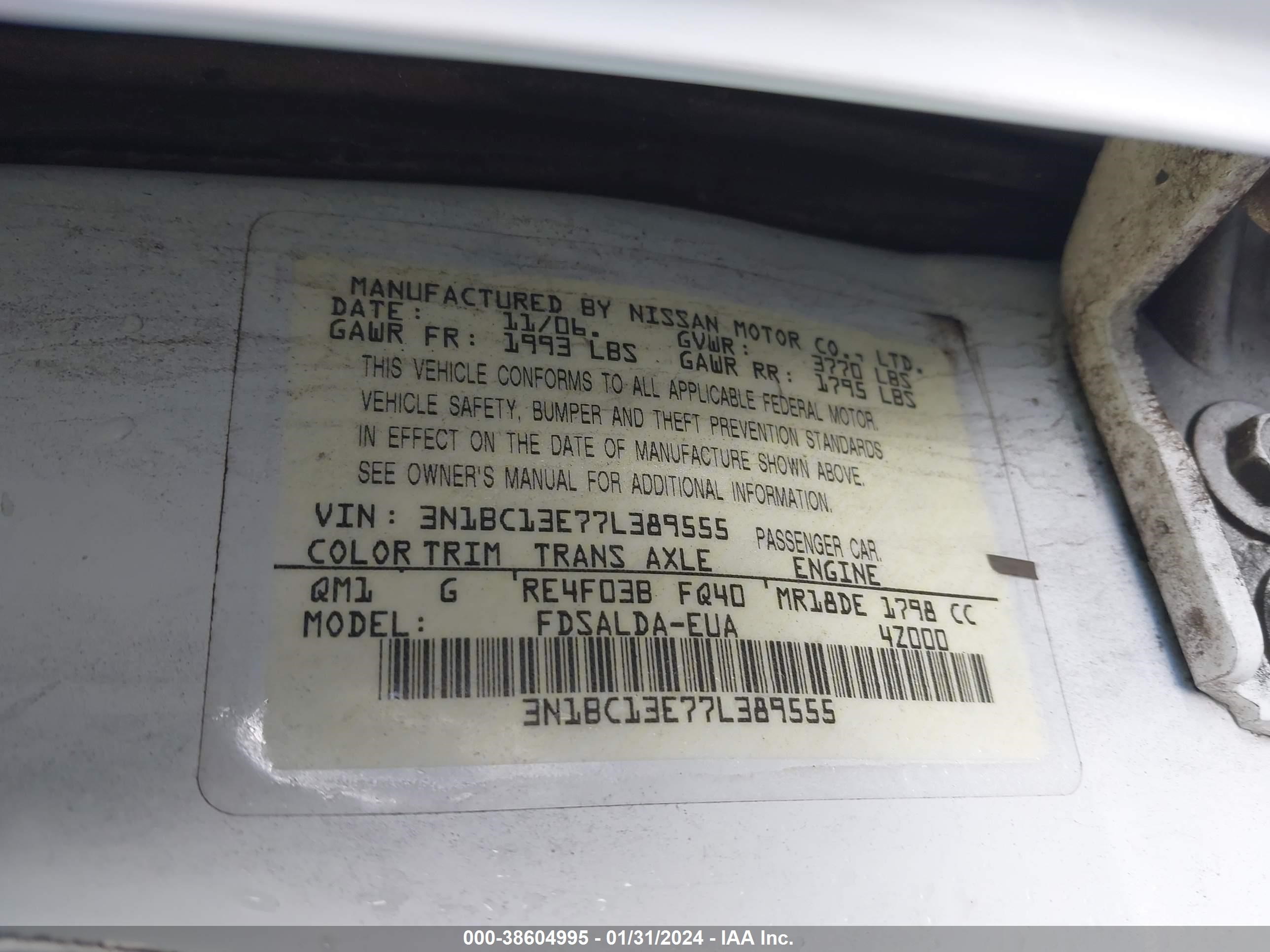 Photo 8 VIN: 3N1BC13E77L389555 - NISSAN VERSA 