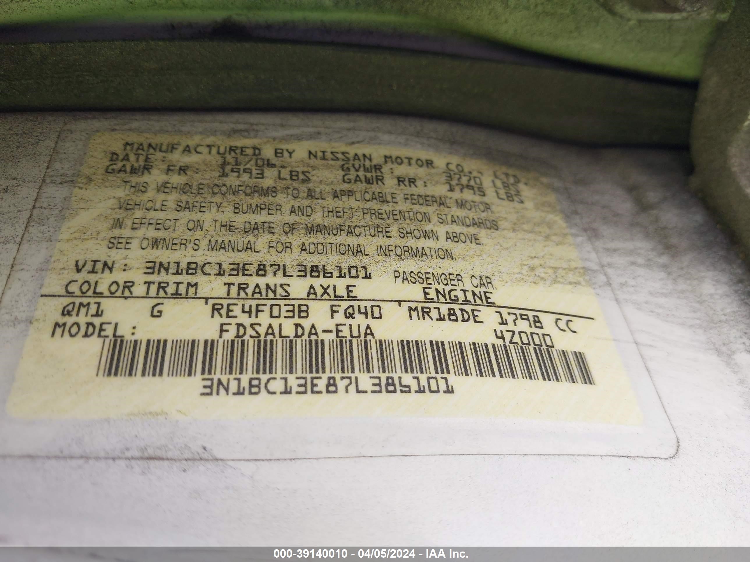 Photo 8 VIN: 3N1BC13E87L386101 - NISSAN VERSA 