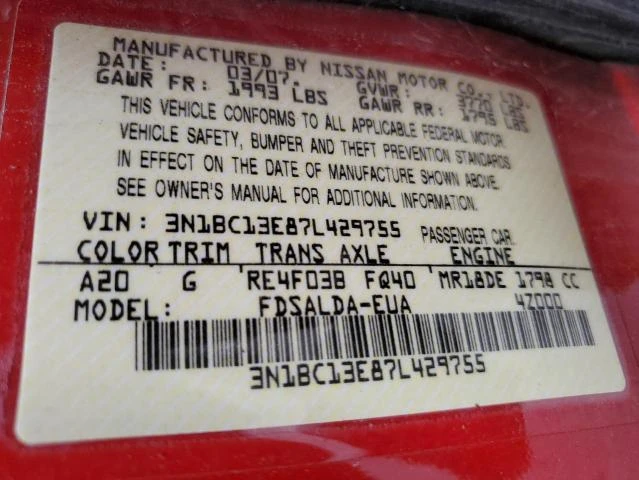 Photo 11 VIN: 3N1BC13E87L429755 - NISSAN VERSA S 