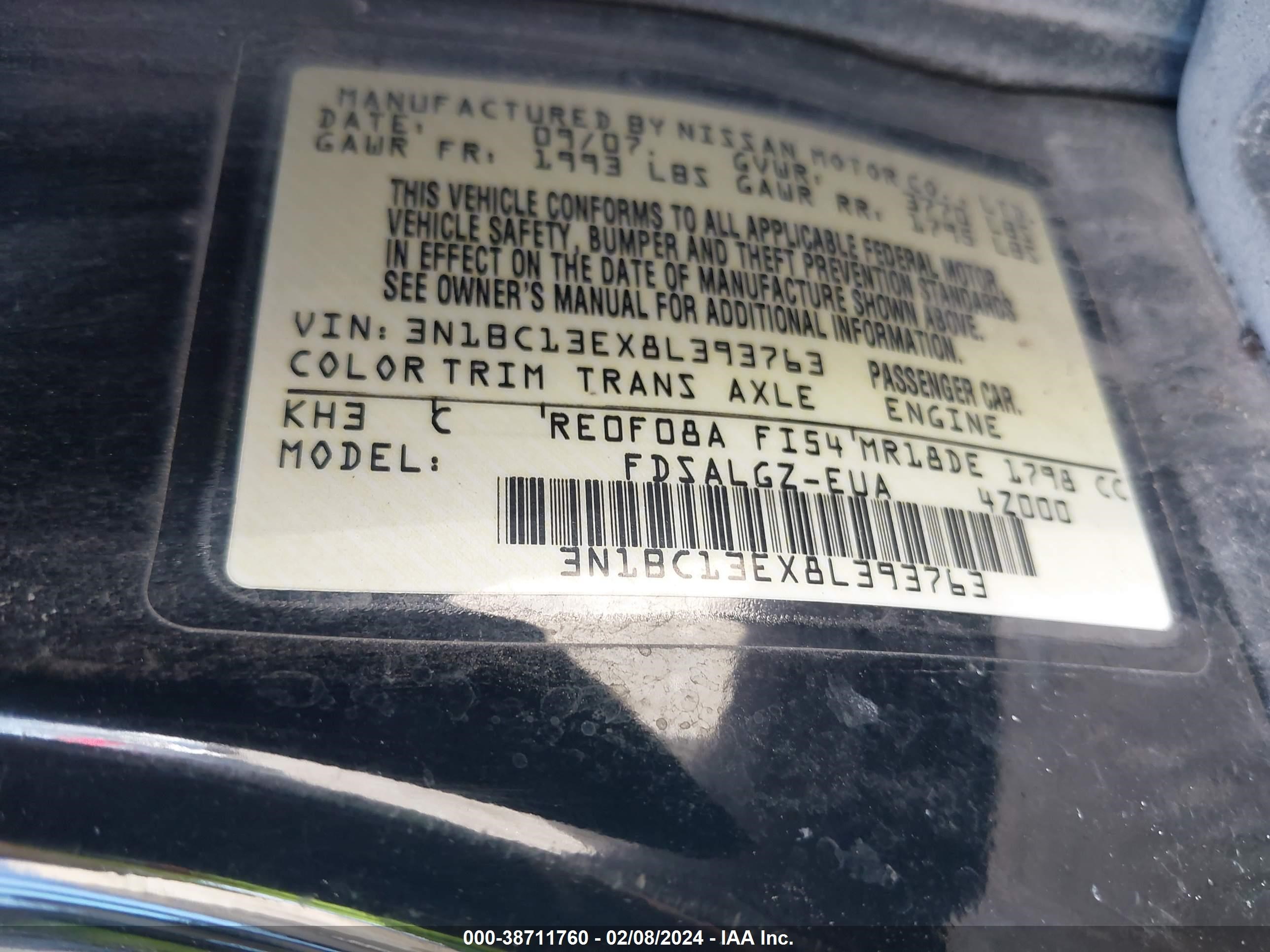 Photo 8 VIN: 3N1BC13EX8L393763 - NISSAN VERSA 