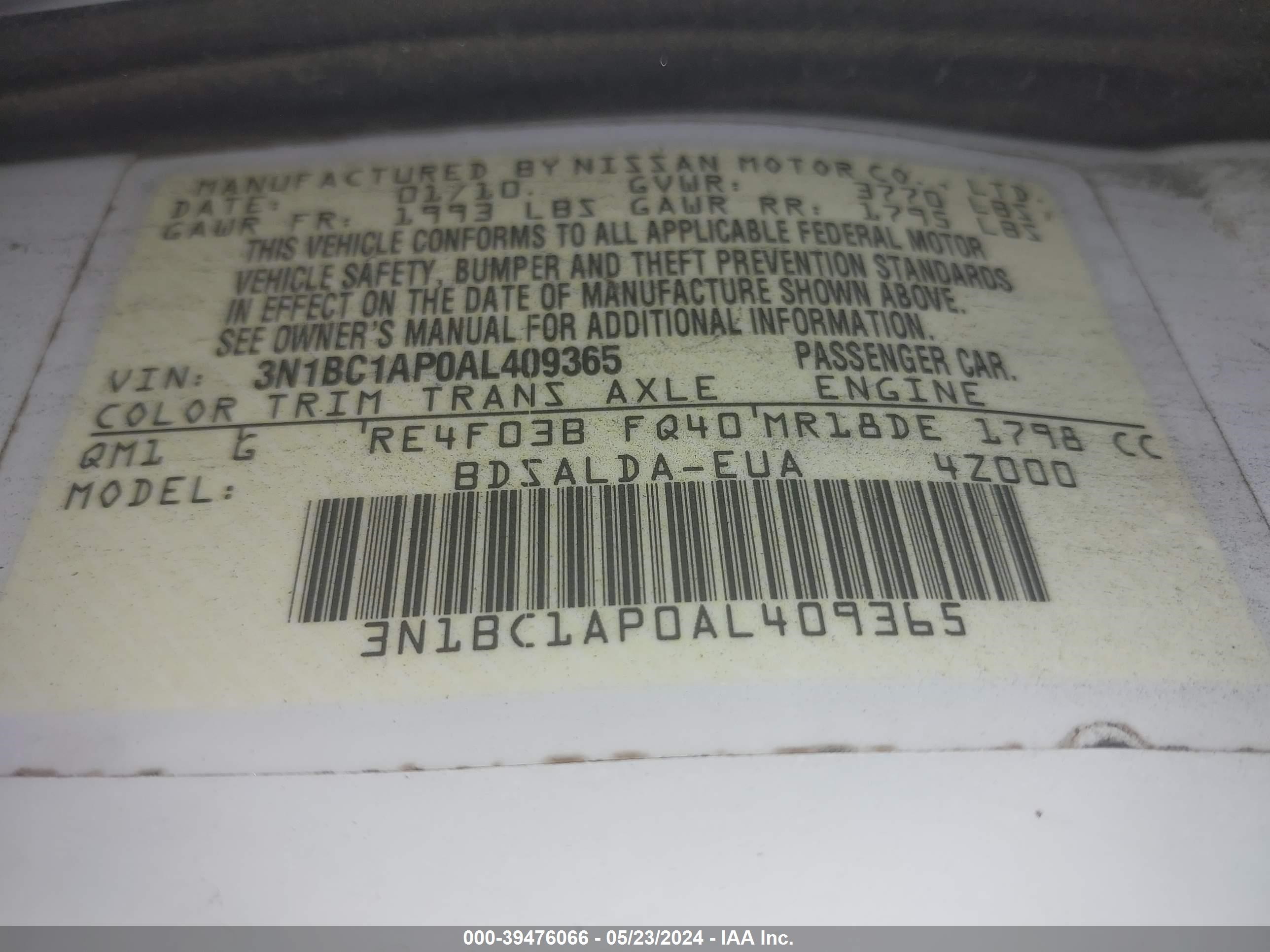 Photo 8 VIN: 3N1BC1AP0AL409365 - NISSAN VERSA 