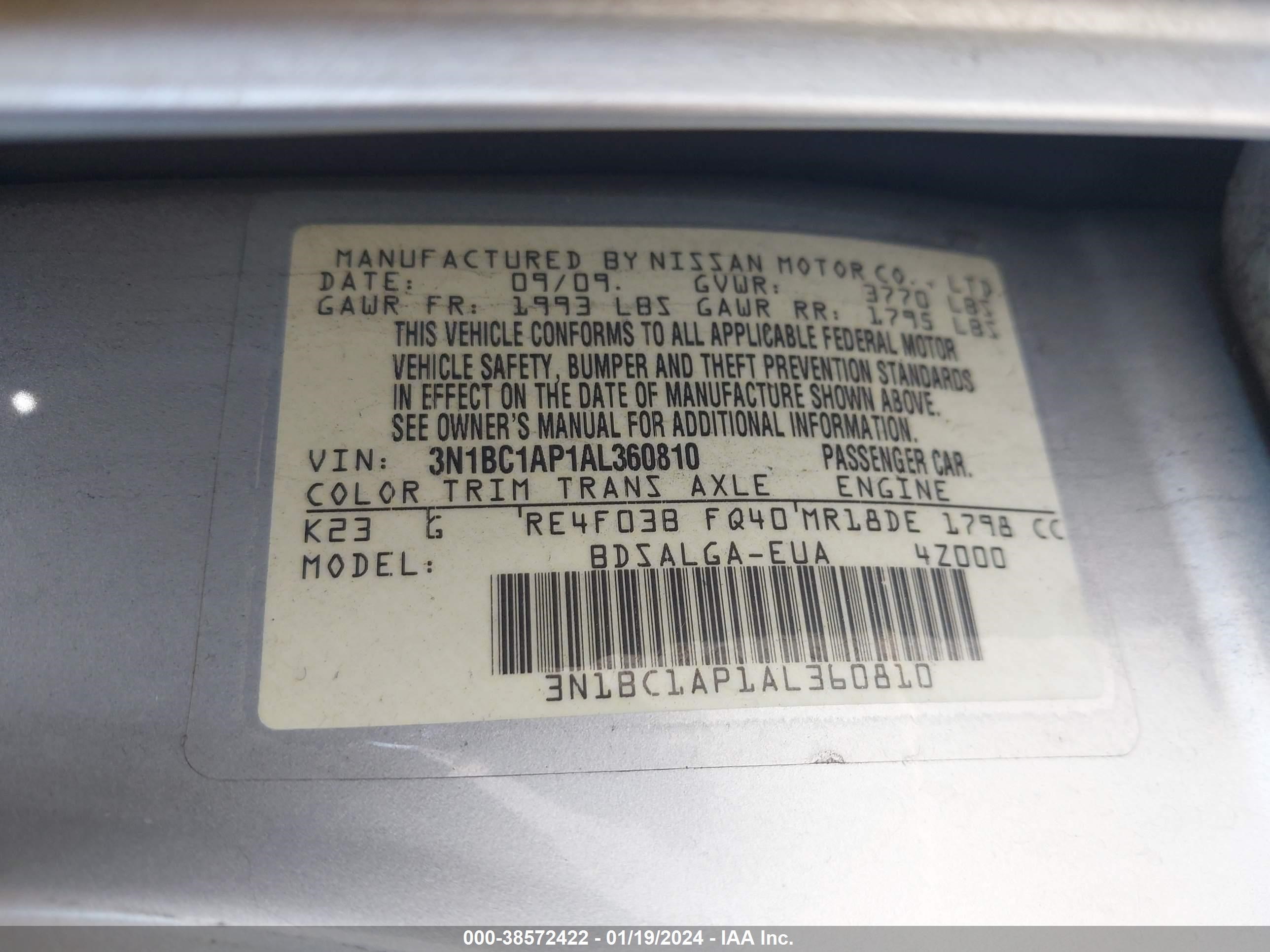 Photo 8 VIN: 3N1BC1AP1AL360810 - NISSAN VERSA 