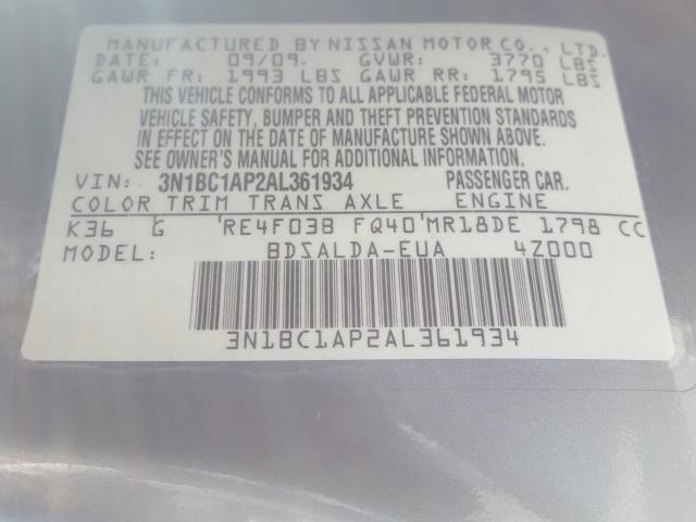 Photo 9 VIN: 3N1BC1AP2AL361934 - NISSAN VERSA S 