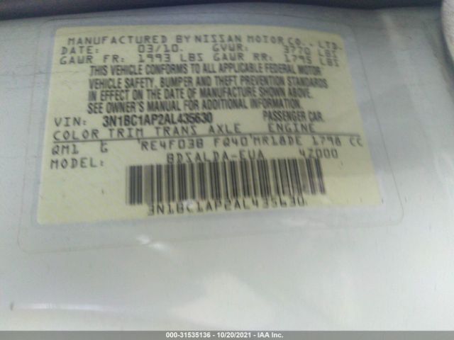 Photo 8 VIN: 3N1BC1AP2AL435630 - NISSAN VERSA 