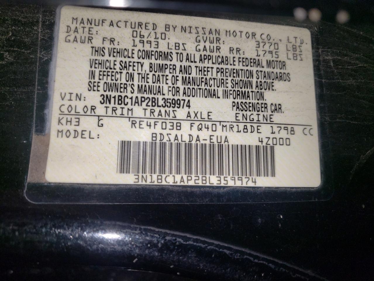 Photo 11 VIN: 3N1BC1AP2BL359974 - NISSAN VERSA 